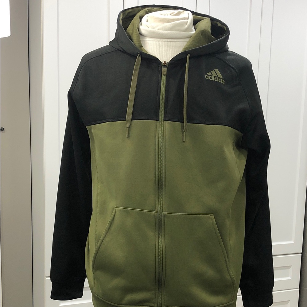 Adidas ClimaWarm Full Zip Fleece Hoodie | Men’s XL | Black & Olive Green